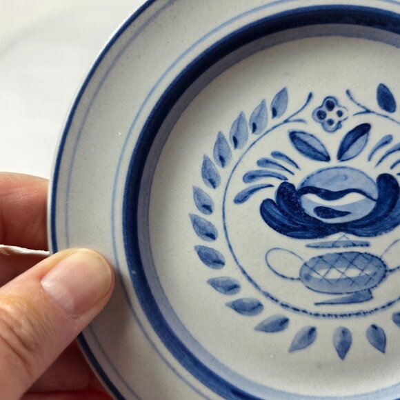 THREE Arabia of Finland Blue Rose Bread Plates Gray/Blue Blue Flowers & Bands - Picture 6 of 10